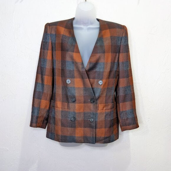 Petite Sophisticate Jackets & Blazers - Vintage Petite Sophisticate Fall Plaid Blazer Size 8 Double Breasted 90s Jacket